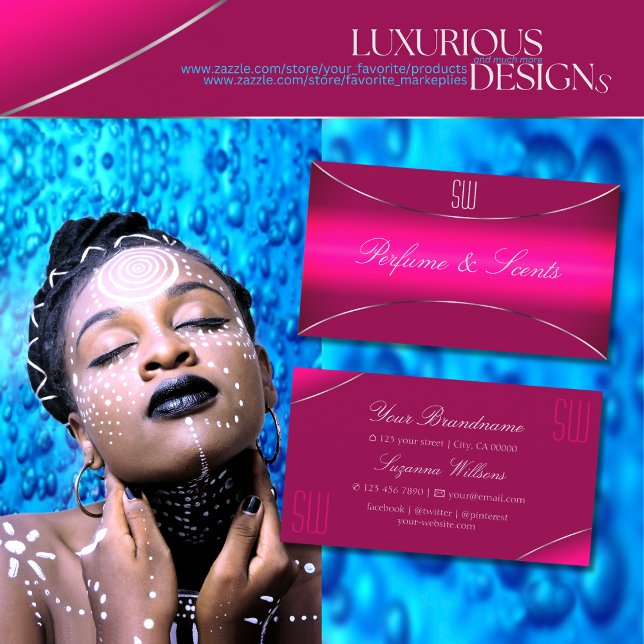 Modern Rosa Ombre med Silver Gräns och Monogram Visitkort (Skapare uppladdad)