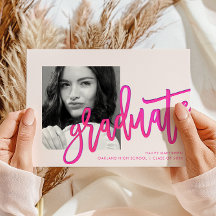 Modern Rosa Ombre Typography Photo Grad Party