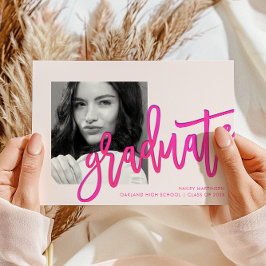 Modern Rosa Ombre Typography Photo Grad Party Inbjudningar