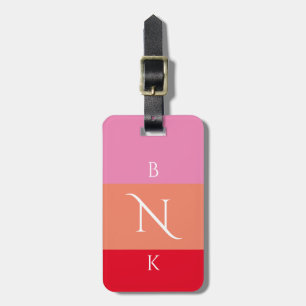 Modern Rosa Orange 3 Brev Monogram Anpassningsbar Bagagebricka