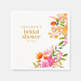 Modern Rosa Orange Akvarell Blommig Bröllopsdusch Pappersservett