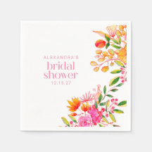 Modern Rosa Orange Akvarell Blommig Bröllopsdusch