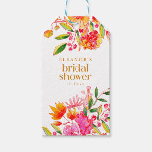 Modern Rosa Orange Akvarell Blommig Bröllopsdusch Presentetikett