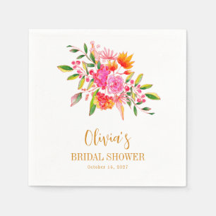 Modern Rosa Orange Blommig Bröllopsdusch Anpassad Pappersservett