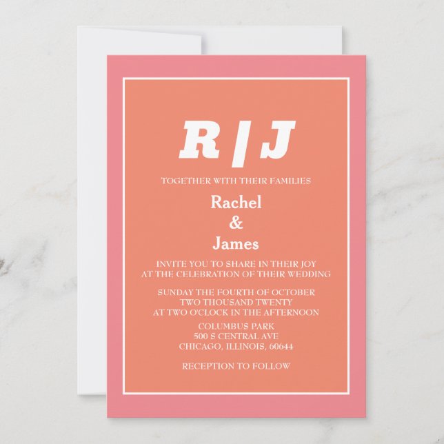 Modern Rosa Orange Coral Trendig Minimal Bröllop Inbjudningar (Framsida)