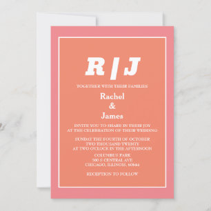 Modern Rosa Orange Coral Trendig Minimal Bröllop Inbjudningar