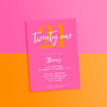 Modern Rosa Orange Elegant 21:a födelsedag Inbjudningar<br><div class="desc">En enkel,  modern 21:a födelsedagsinbjudan som innehåller elegantens kalligrafi-skript,  typografi och minimalistisk design i rosa och orange färg.</div>