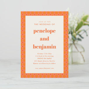 Modern Rosa Orange Geometrisk Djärv Retro Bröllop Inbjudningar