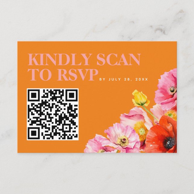 Modern Rosa Orange Gul Bröllops QR-kod RSVP  Tilläggskort (Framsida)