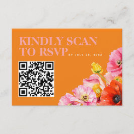 Modern Rosa Orange Gult Bröllop QR Code OSA Tilläggskort