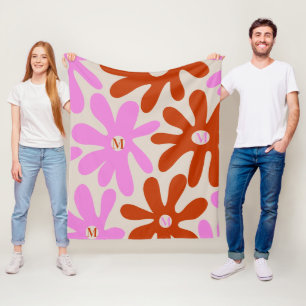 Modern Rosa Orange Monogram Flower Anpassad design Fleecefilt