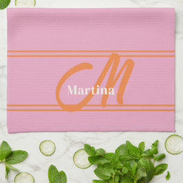 Modern Rosa Orange Monogram Initial Kökshandduk