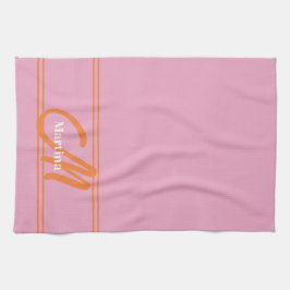 Modern Rosa Orange Monogram Initial Kökshandduk