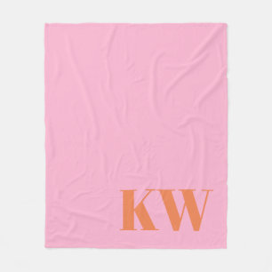 Modern Rosa Orange Monogram Initialer Personlig Fleecefilt
