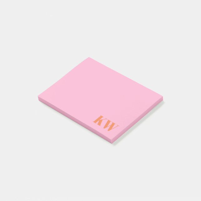Modern Rosa Orange Monogram Initialer Personlig Post-it Block (Vinklad)