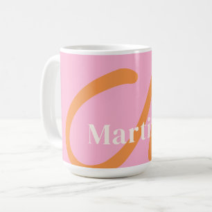 Modern Rosa Orange Monogram Kaffemugg