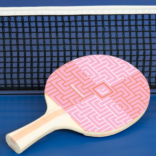 Modern Rosa Orange Mönster Monogram Pingisracket (Insitu)