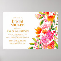 Modern Rosa Orange Vattenfärg Blommig Bröllopsdusc