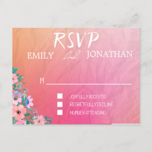 Modern rosa orange vattenfärg typografi RSVP Inbjudan Vykort