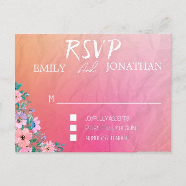 Modern rosa orange vattenfärg typografi RSVP Inbjudan Vykort (Framsida)