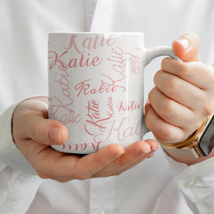 modern rosa på vit handskriven namn mugg