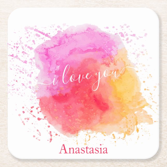 Modern Rosa Paint Underlägg Papper Kvadrat (Framsidan)