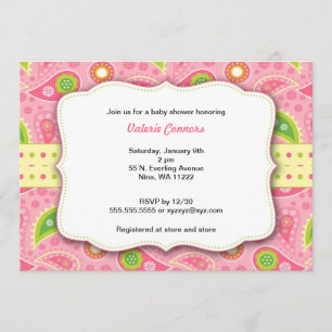 Modern Rosa Paisley Girl Baby Shower Inbjudan