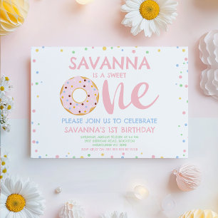 Modern Rosa Pastel Sweet Donut 1:a födelsedagen Inbjudningar