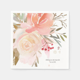 Modern Rosa Peach Blommigt Bröllop Napkins Pappersservett