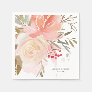 Modern Rosa Peach Blommigt Bröllop Napkins Pappersservett