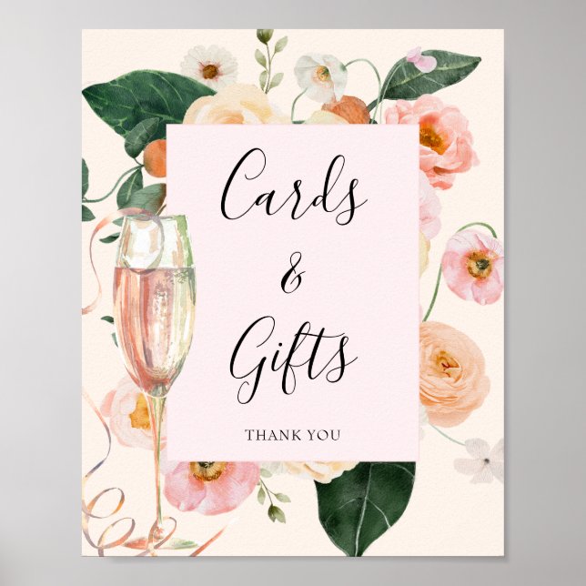 Modern Rosa Peach Blommigt Champagne Möhippa Poster (Framsidan)