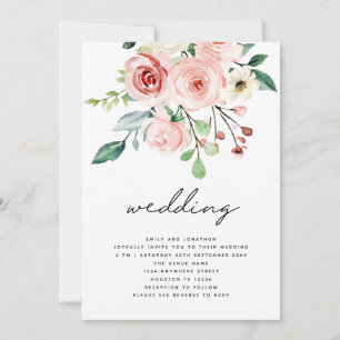 Modern Rosa Peach-Blommigtar QR-kod Bröllop Inbjudningar