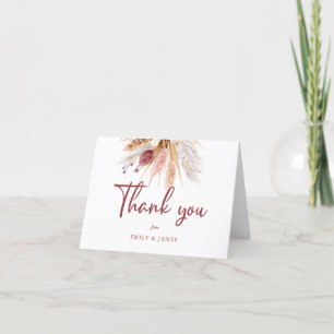 Modern Rosa Peach Boho Pampas Bouquet Bröllop Tack Kort