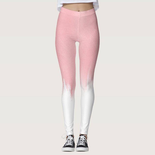 Modern Rosa-penseldrag, vit design Leggings (Framsida)