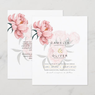 Modern Rosa Peonies Blommigt Bröllopsinbjudan