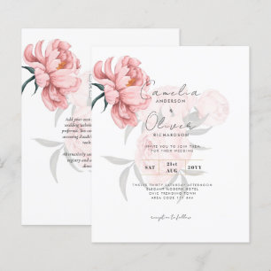 Modern Rosa Peonies Blommigt Bröllopsinbjudan