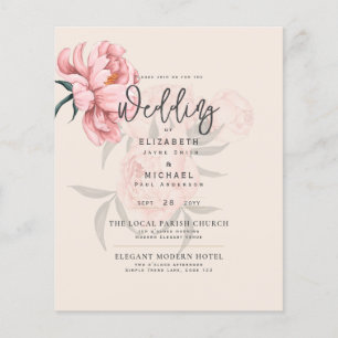 Modern  Rosa Peonies Blommigt Bröllopsinbjudan Flygblad