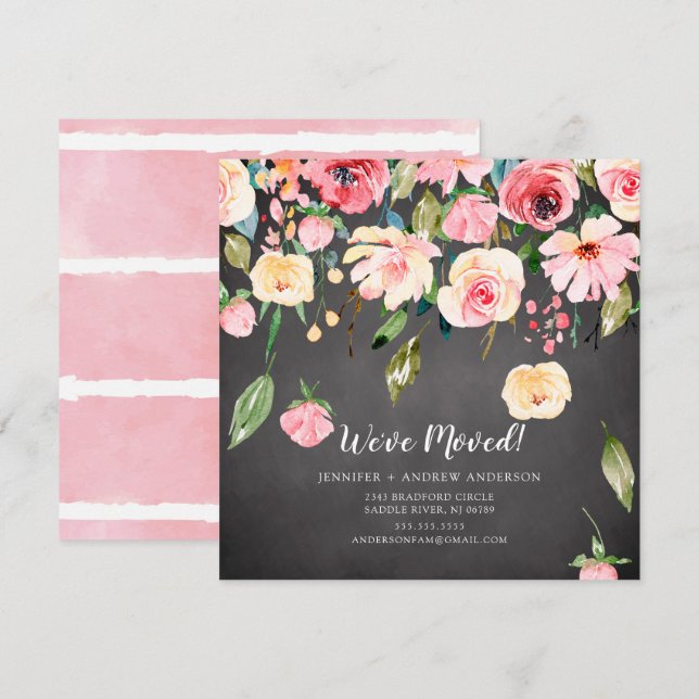 Modern Rosa Peonies Blommigt Flytta Announation Inbjudningar (Fram/baksida)