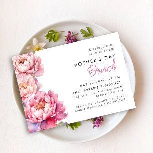 Modern rosa Peonies blommigt mors dag brunch Inbjudningar