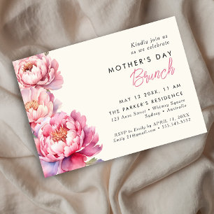 Modern rosa Peonies blommigt mors dag brunch Inbjudningar