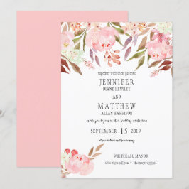 Modern Rosa Peonies Wildblommblommor Greenery Bröl Inbjudningar