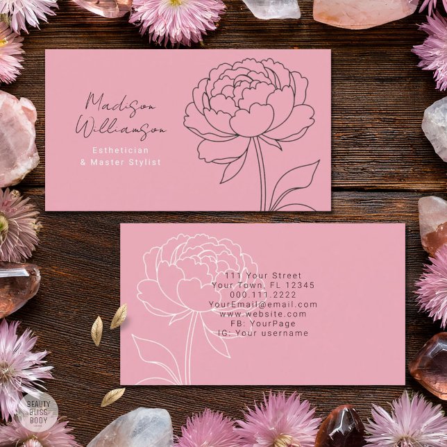 Modern Rosa Peony Blommig Spa Stylist Terapeut  Visitkort (Skapare uppladdad)