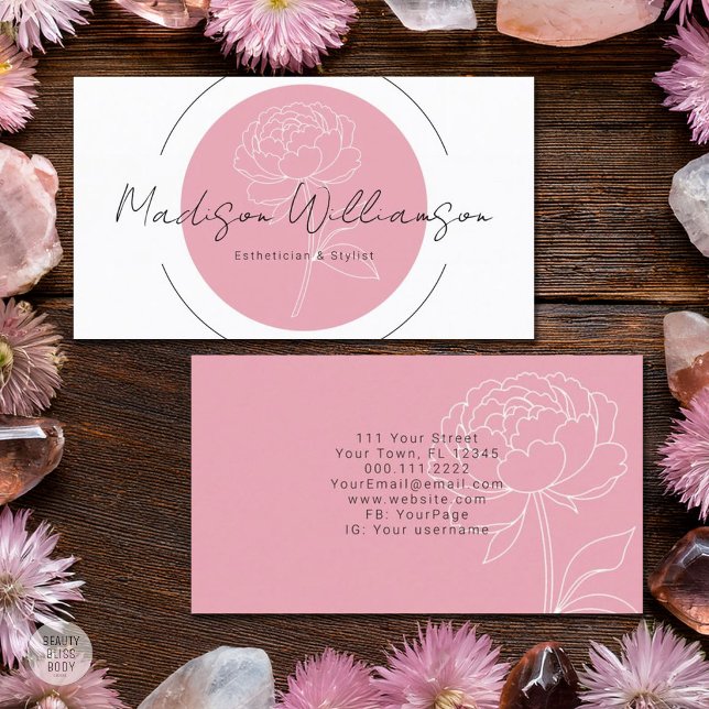 Modern Rosa Peony Blommig Spa Stylist Terapeut  Visitkort (Skapare uppladdad)