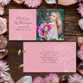 Modern Rosa Peony Blommig Stylist Terapeut Foto Visitkort