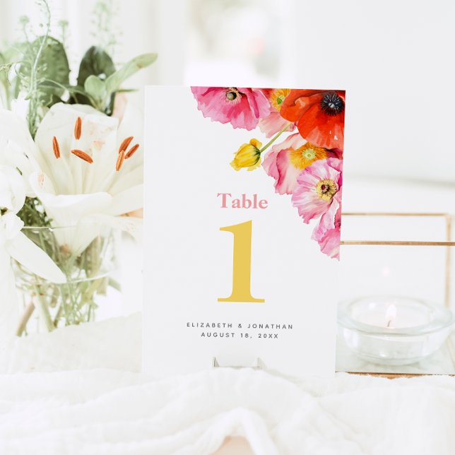 Modern Rosa Persika Apelsin Vallmo Bröllop  Bordsnummer (Skapare uppladdad)