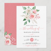 Modern Rosa Persika Vit Akvarell Blommig Bröllop