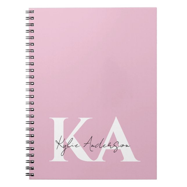 Modern Rosa Personlig Monogram Namn - Anteckningsbok (Framsidan)