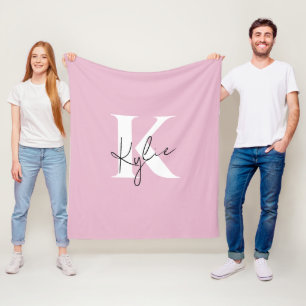 Modern Rosa Personlig Monogram Namn - Fleecefilt
