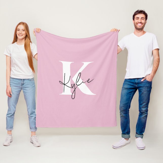 Modern Rosa Personlig Monogram Namn - Fleecefilt (På plats)