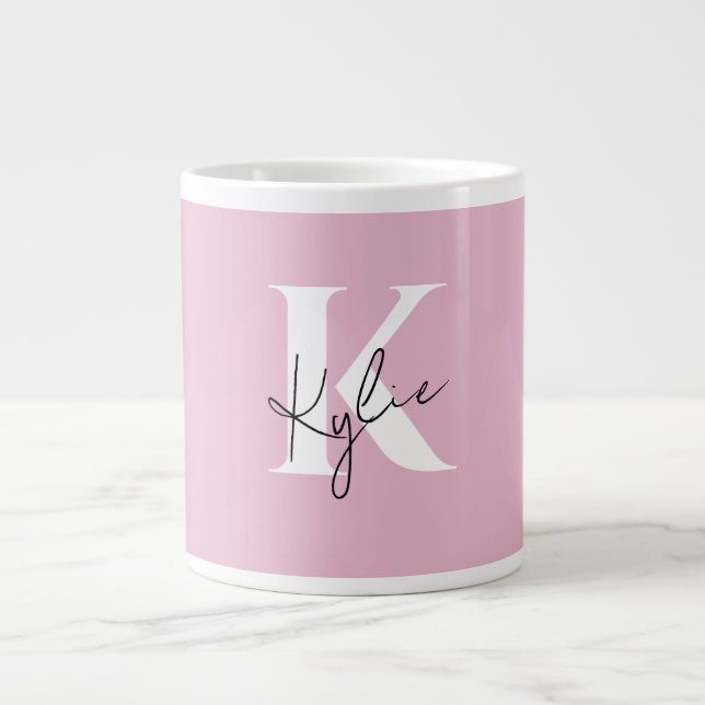 Modern Rosa Personlig Monogram Namn - Jumbo Mugg (Framsidan)